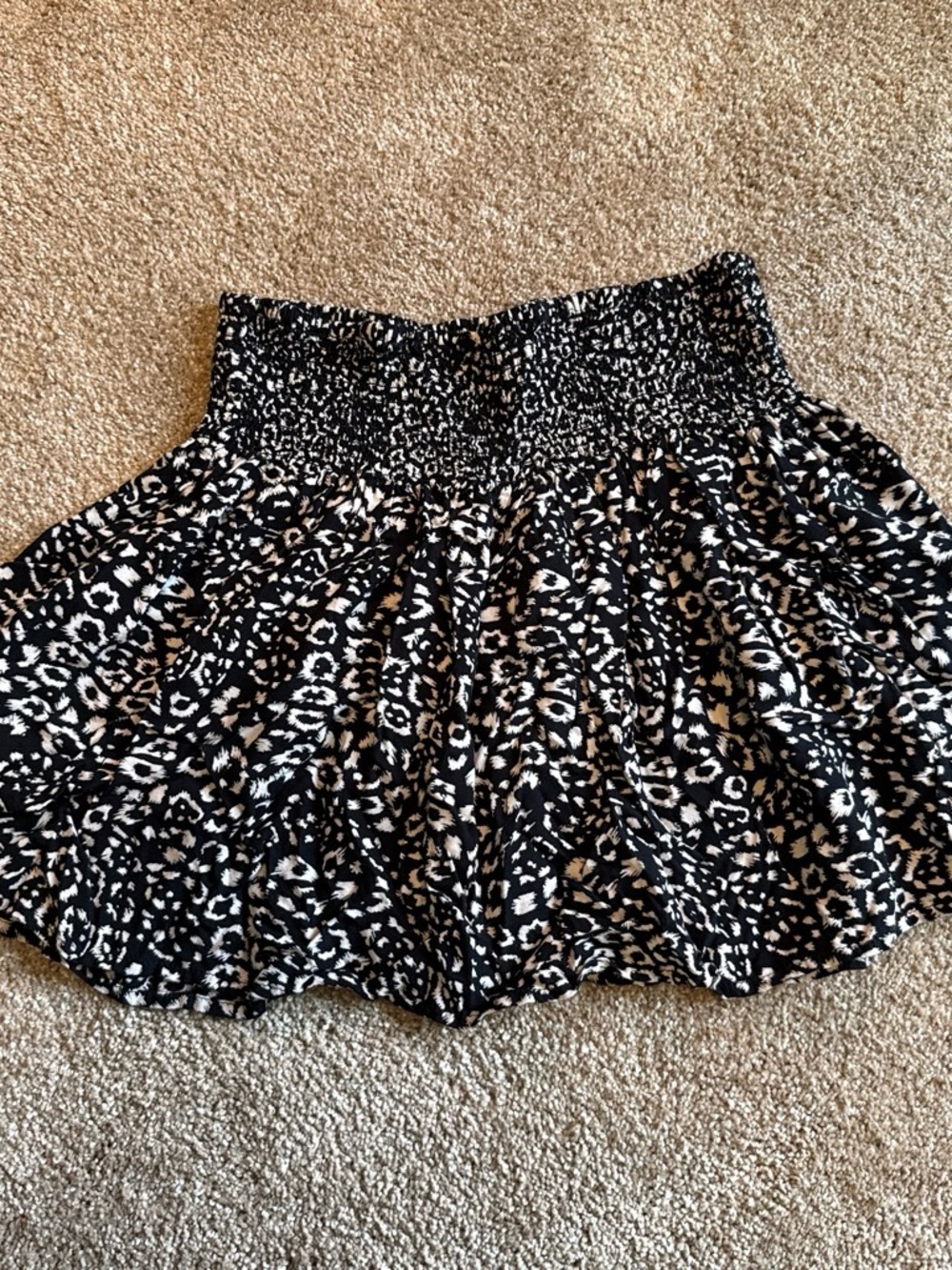 Hollister Black & White Leopard Smocked Mini Skirt